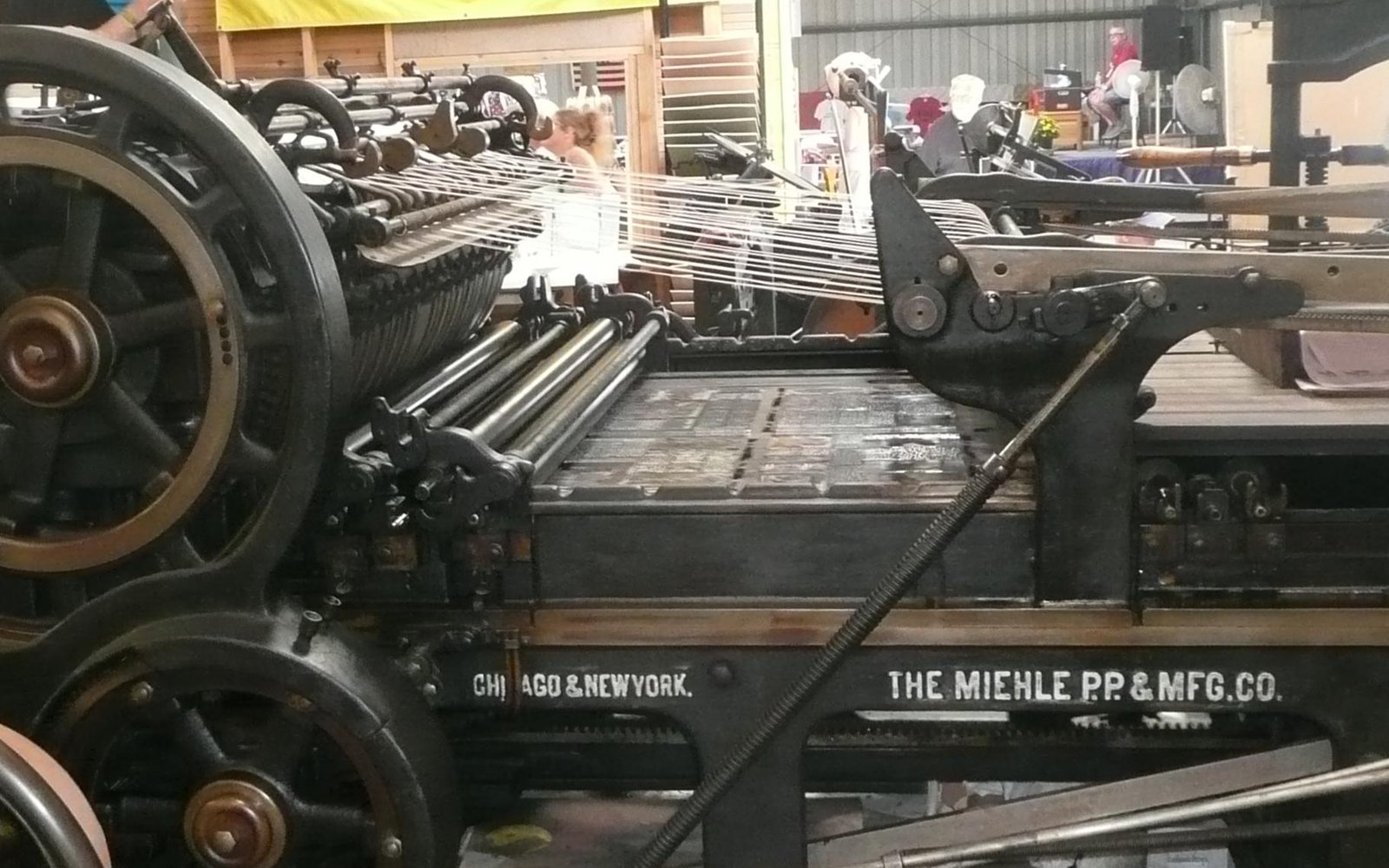 Miehle flat-bed cylinder press, an example of a cylinder press used for hot foil stamping