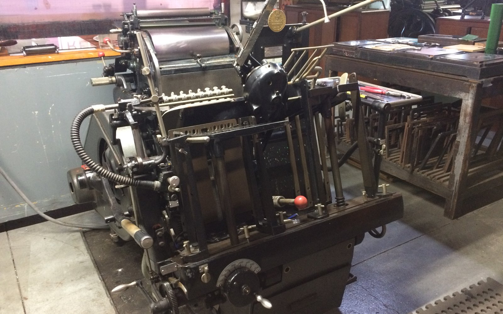 Heidelberg windmill-style platen press, the type used for the Heidelberg GTP hot foil stamping platen