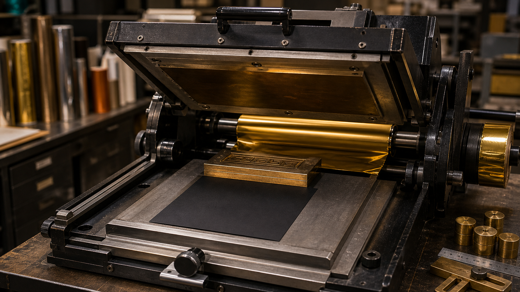 Platen press example for hot foil stamping